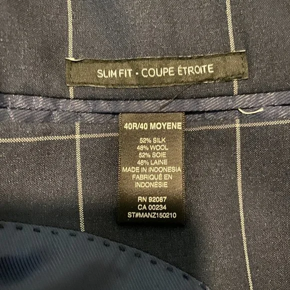 Saks Fifth Avenue Navy Blue Windowpane Blazer Slim Fit 40R
